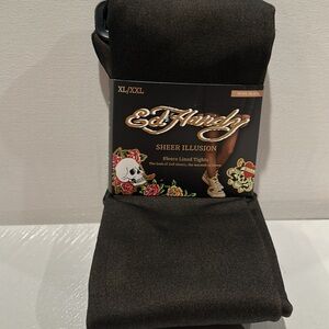 NWT Ed Hardy Sheet Illusion Hidden Warm Fleece Lined Tights. Size XL/XXL